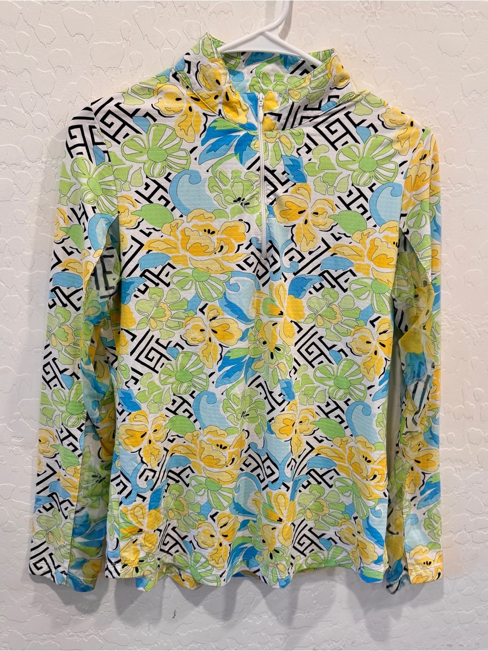 IBKUL Floral Print Long-Sleeve 1/4 Zip Jacket Womens Medium Golf Mesh Floral